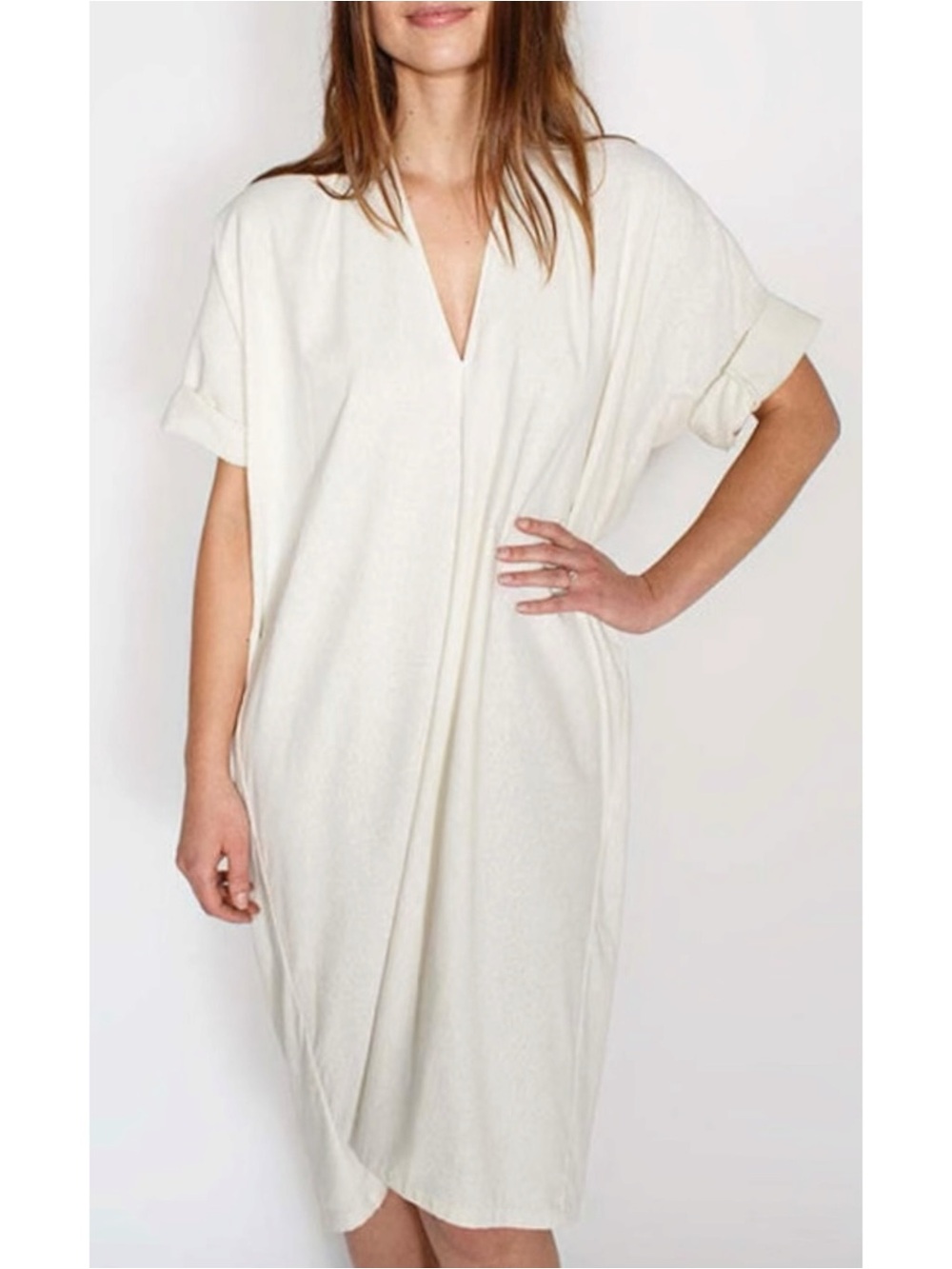 MIRANDA BENNETT STUDIO Muse Dress - Cream White Raw Silk V-Neck Mini Dress